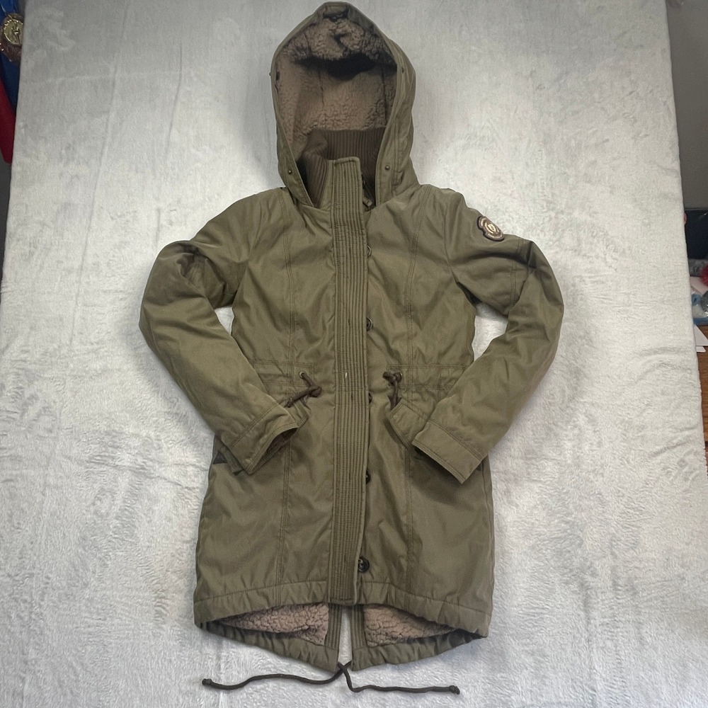 Abercrombie & Fitch Utility Parka Women XS Olive Green Sherpa Lined Hood Jacket